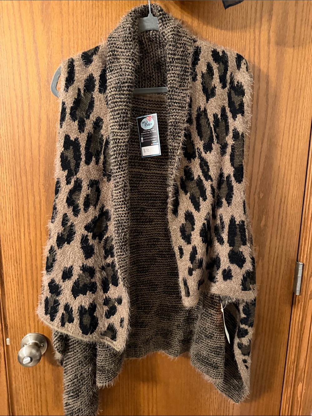 Cozy Leopard Print Open-Front Women's Sweater Cardigan - Brown/Black